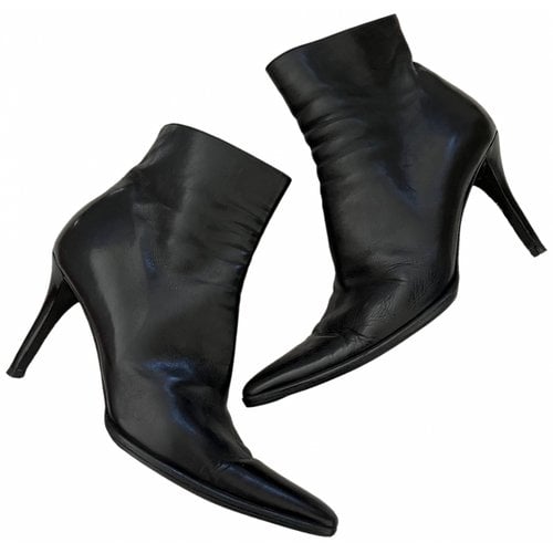 Pre-owned Ralph Lauren Leather Ankle Boots In Black