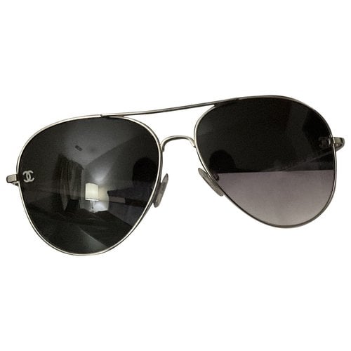 Pre-owned Chanel Aviator Sunglasses In Silver