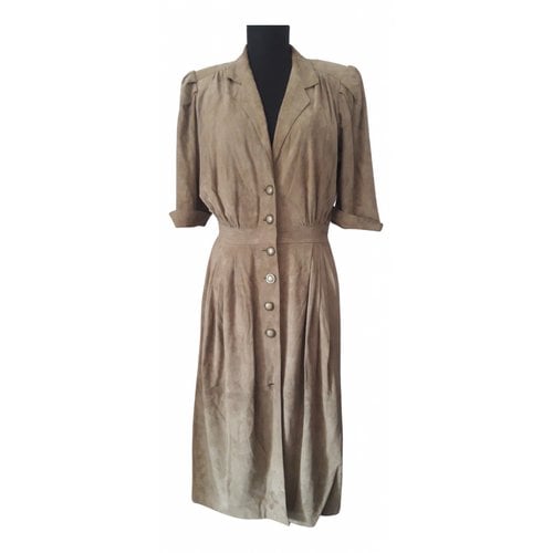 Pre-owned Emanuel Ungaro Leather Mid-length Dress In Beige