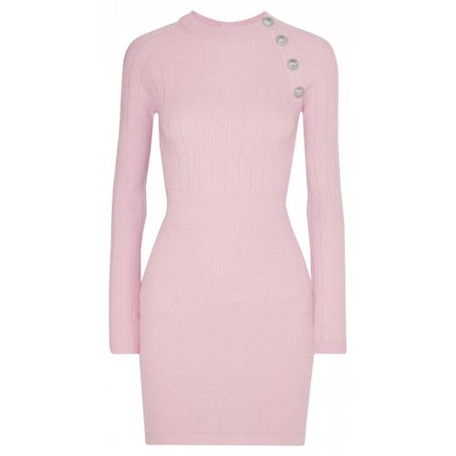 Pre-owned Balmain Wool Mini Dress In Pink