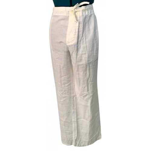 Pre-owned Hugo Boss Linen Large Pants In White