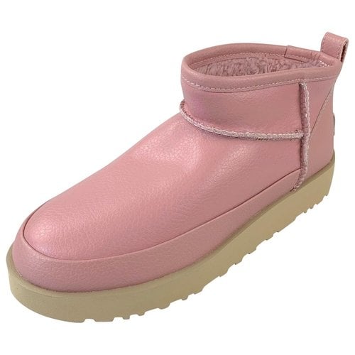 Pre-owned Ugg Leather Ankle Boots In Pink