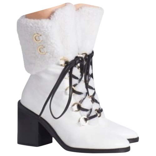 Pre-owned Stuart Weitzman Leather Lace Up Boots In White