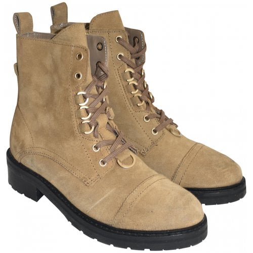 Pre-owned Allsaints Lace Up Boots In Beige