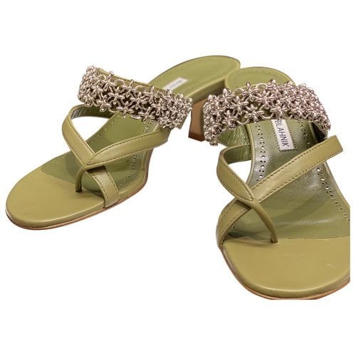 Pre-owned Manolo Blahnik Leather Sandals In Green
