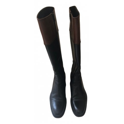 Pre-owned Pollini Leather Riding Boots In Black