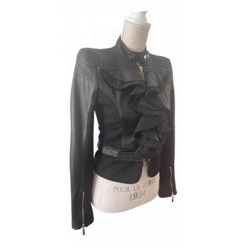 Pre-owned Mangano Leather Short Vest In Black