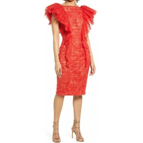 Pre-owned Tadashi Shoji Lace Mid-length Dress In Red