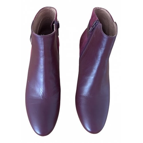 Pre-owned Petite Mendigote Leather Ankle Boots In Burgundy