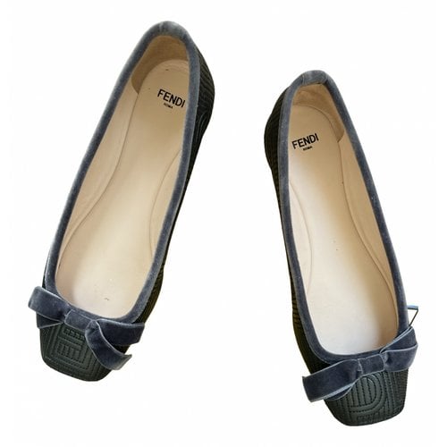 Pre-owned Fendi Leather Ballet Flats In Navy
