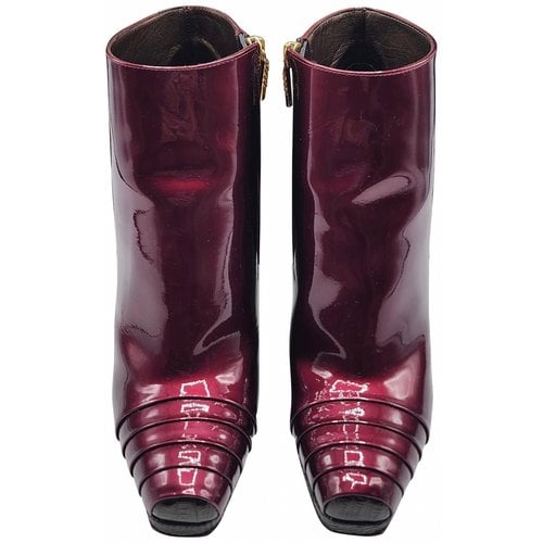 Pre-owned Roberto Cavalli Leather Ankle Boots In Burgundy