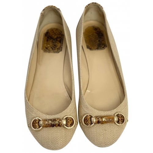 Pre-owned Dior Python Ballet Flats In Beige