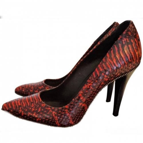 Pre-owned The Kooples Python Heels In Red