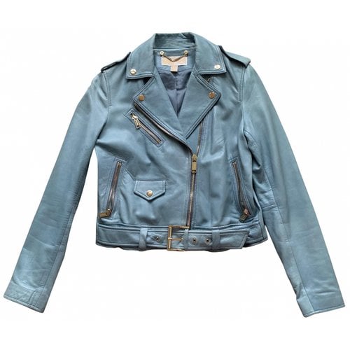 Pre-owned Michael Kors Leather Biker Jacket In Blue