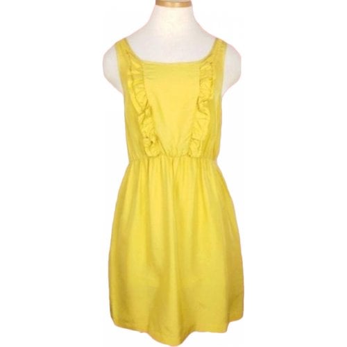 Pre-owned Anthropologie Silk Mini Dress In Yellow