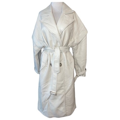 Pre-owned Apparis Vegan Leather Trench Coat In White