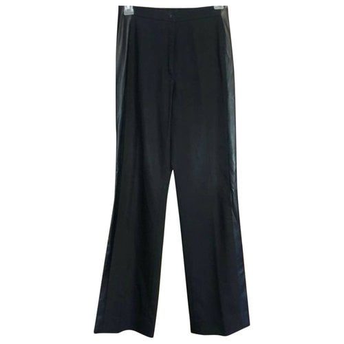 Pre-owned Escada Leather Straight Pants In Black