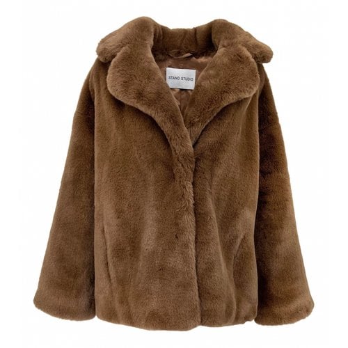 Pre-owned Staud Faux Fur Coat In Brown