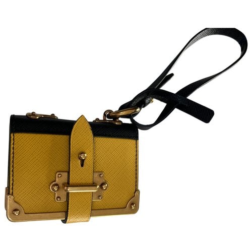 Pre-owned Prada Leather Key Ring In Yellow