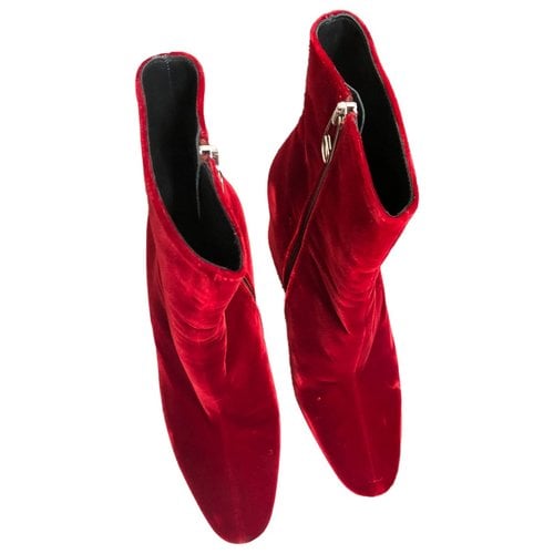 Pre-owned Maison Margiela Velvet Ankle Boots In Red