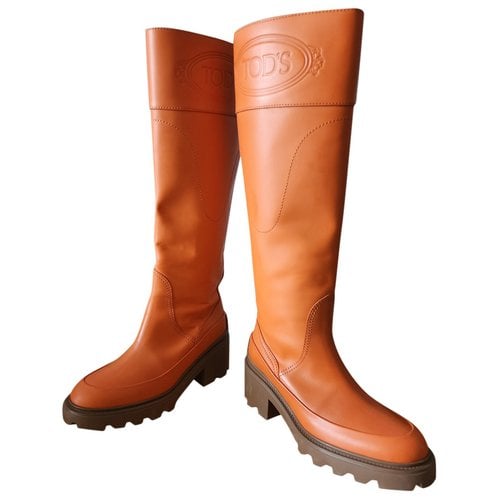 Pre-owned Tod's Leather Boots In Orange