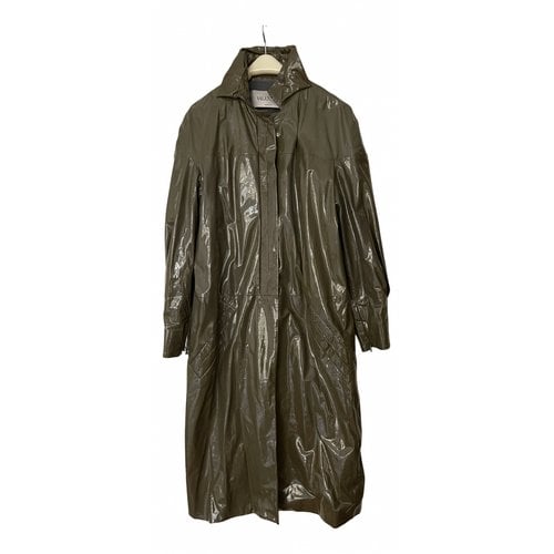 Pre-owned Valentino Leather Trench Coat In Khaki