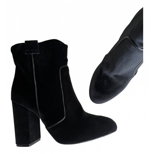 Pre-owned Giampaolo Viozzi Velvet Ankle Boots In Black