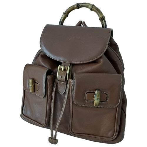 Pre-owned Gucci Vintage Bamboo Leather Backpack In Brown