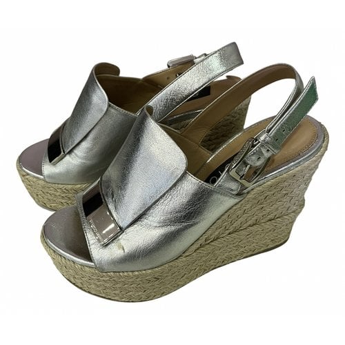 Pre-owned Sergio Rossi Leather Espadrilles In Silver