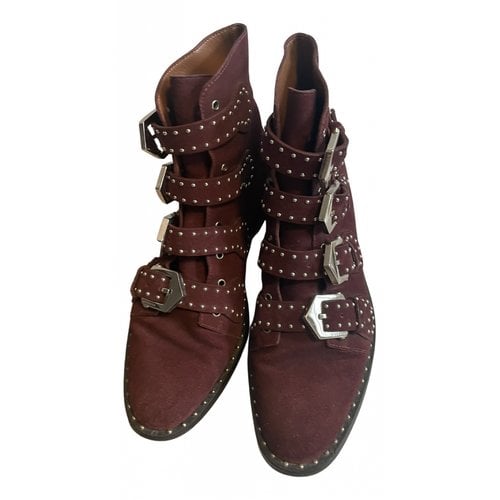 Pre-owned Givenchy Leather Biker Boots In Burgundy