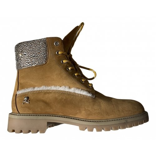 Pre-owned Philipp Plein Lace Up Boots In Beige