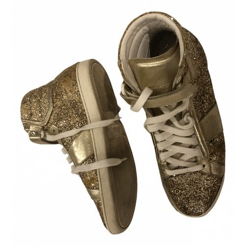 Pre-owned Saint Laurent Sl/01 Glitter Trainers In Gold
