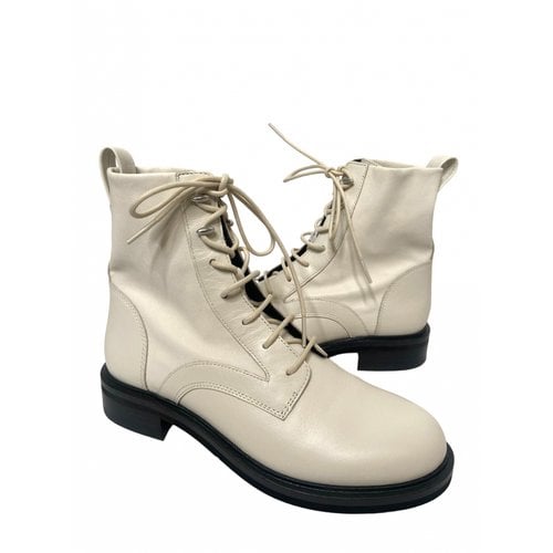 Pre-owned Rag & Bone Leather Lace Up Boots In White