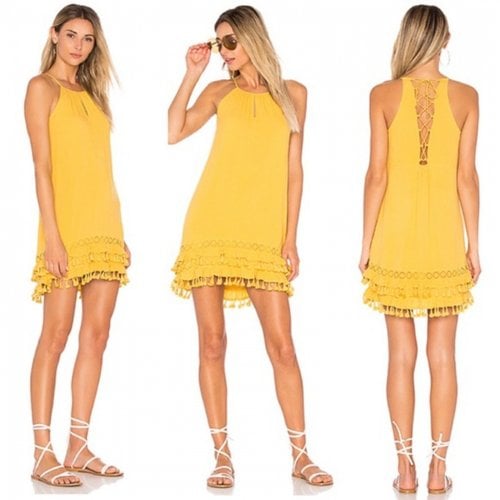 Pre-owned Anthropologie Lace Mini Dress In Yellow