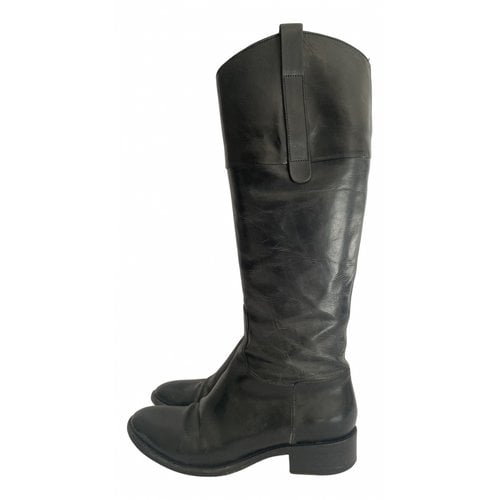 Pre-owned Sartore Leather Riding Boots In Black