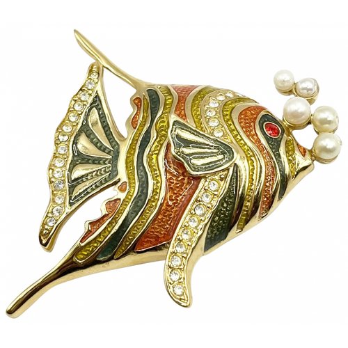 Pre-owned Bob Mackie Pearl Pin & Brooche In Gold