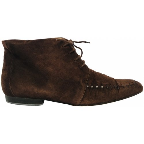 Pre-owned Bruno Magli Lace Up Boots In Brown