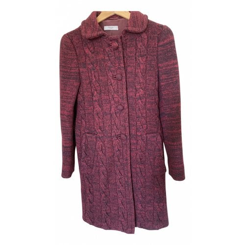 Pre-owned Prada Wool Coat In Burgundy