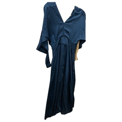 Pre-owned Maje Silk Mid-length Dress In Navy