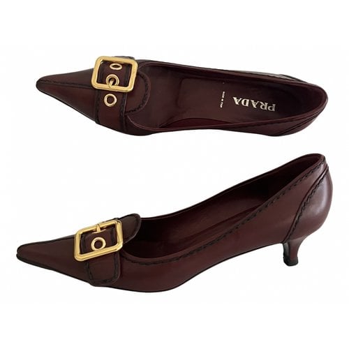 Pre-owned Prada Leather Heels In Burgundy