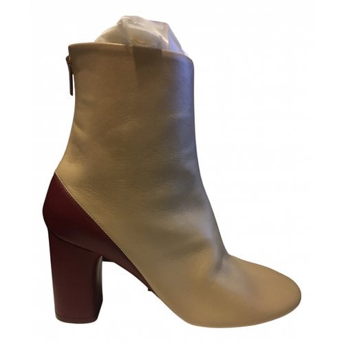 Pre-owned Celine Glove Booties Leather Ankle Boots In Beige
