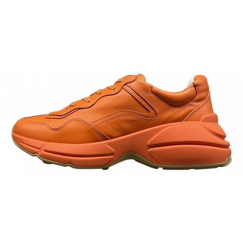 Pre-owned Gucci Rhyton Leather Low Trainers In Orange