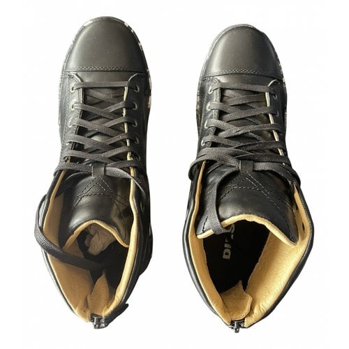 Pre-owned Diesel Leather High Trainers In Black