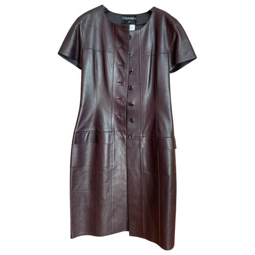 Pre-owned Chanel Leather Mid-length Dress In Brown