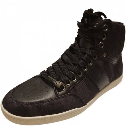 Pre-owned Guess Leather High Trainers In Black