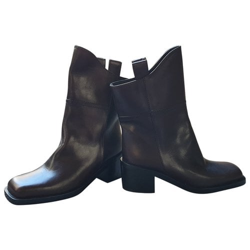Pre-owned Chanel Leather Ankle Boots In Brown