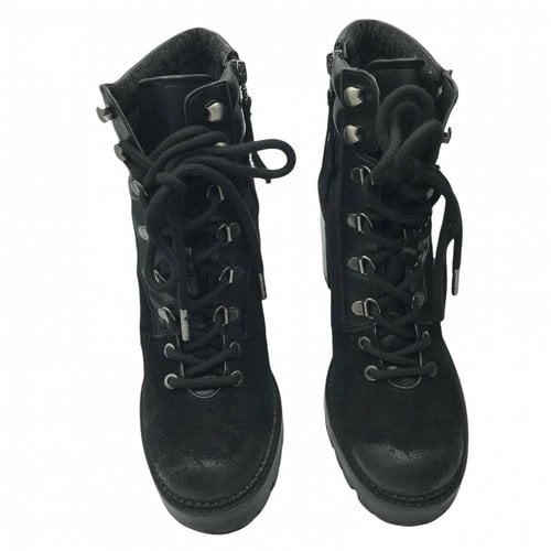 Pre-owned Sam Edelman Leather Lace Up Boots In Black