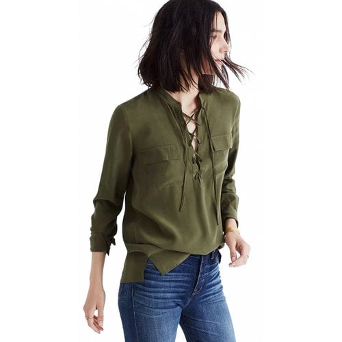 Pre-owned Madewell Silk Blouse In Green