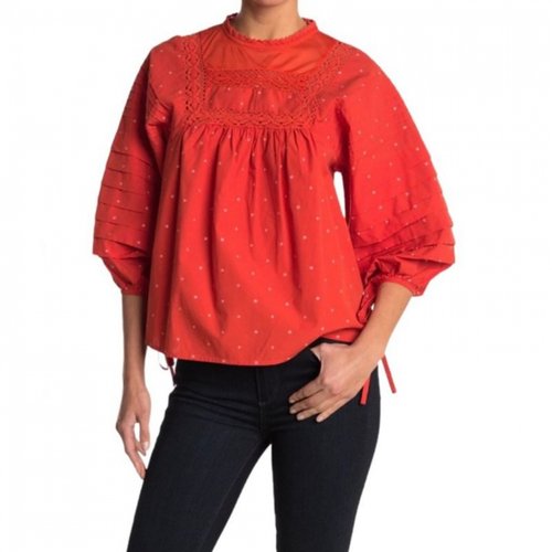Pre-owned Ella Moss Lace Blouse In Orange