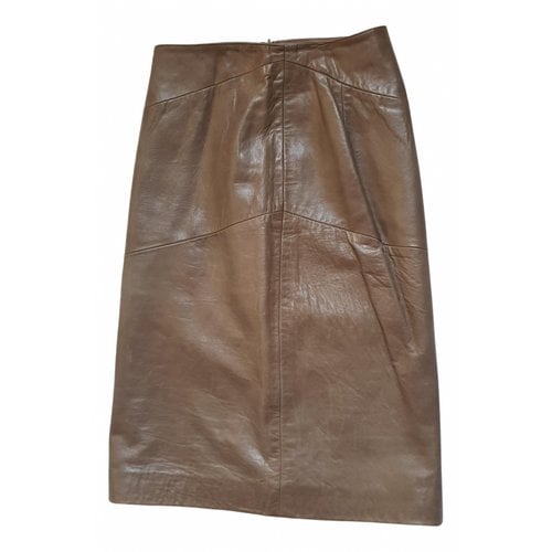 Pre-owned Narciso Rodriguez Leather Mid-length Skirt In Khaki